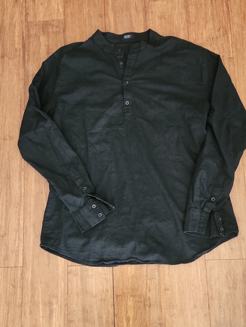 Men's Black Long-Sleeve Henley Shirt - Size L